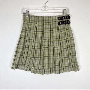 BOUTIQUE Brand Plaid Schoolgirl Mini Skirt Buckle Green Academia Small IOU LOVE